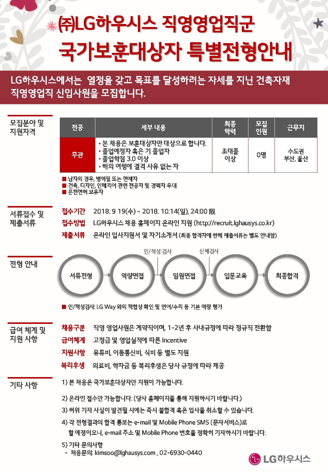 LG하우시스 채용 공고(국가보훈대상자 특별전형) 채용 공고문